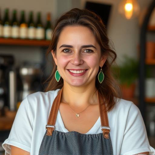 Foto di Chiara Viola, Proprietaria del Kappa Cafe, in piedi con orgoglio di fronte al suo locale, che riflette resilienza e determinazione.