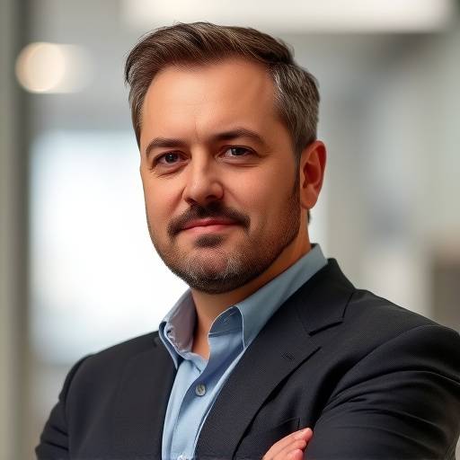 Foto ritratto di Andrea Verdi, Responsabile Vendite di Beta Corporation, in posa sicura e con uno sguardo determinato.