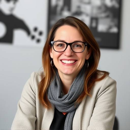 Ritratto di Giulia Verdi, Coach e Trainer di Innovazione & Crescita, seduta alla scrivania con un sorriso incoraggiante.