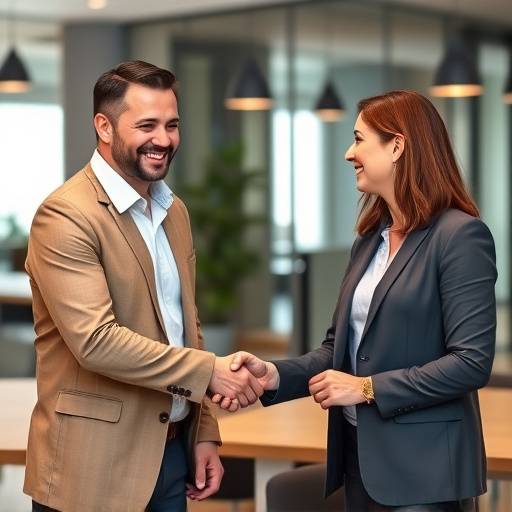 Un cliente sorridente che stringe la mano a un consulente dopo una riunione di successo.