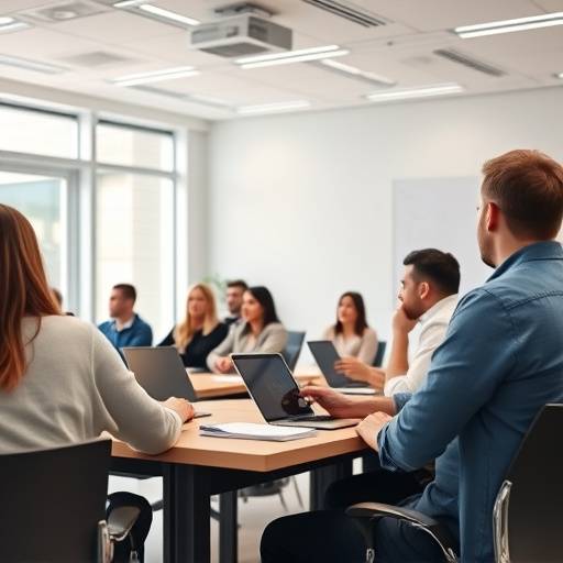 Un gruppo di persone che partecipa a un corso di formazione in un'aula luminosa.